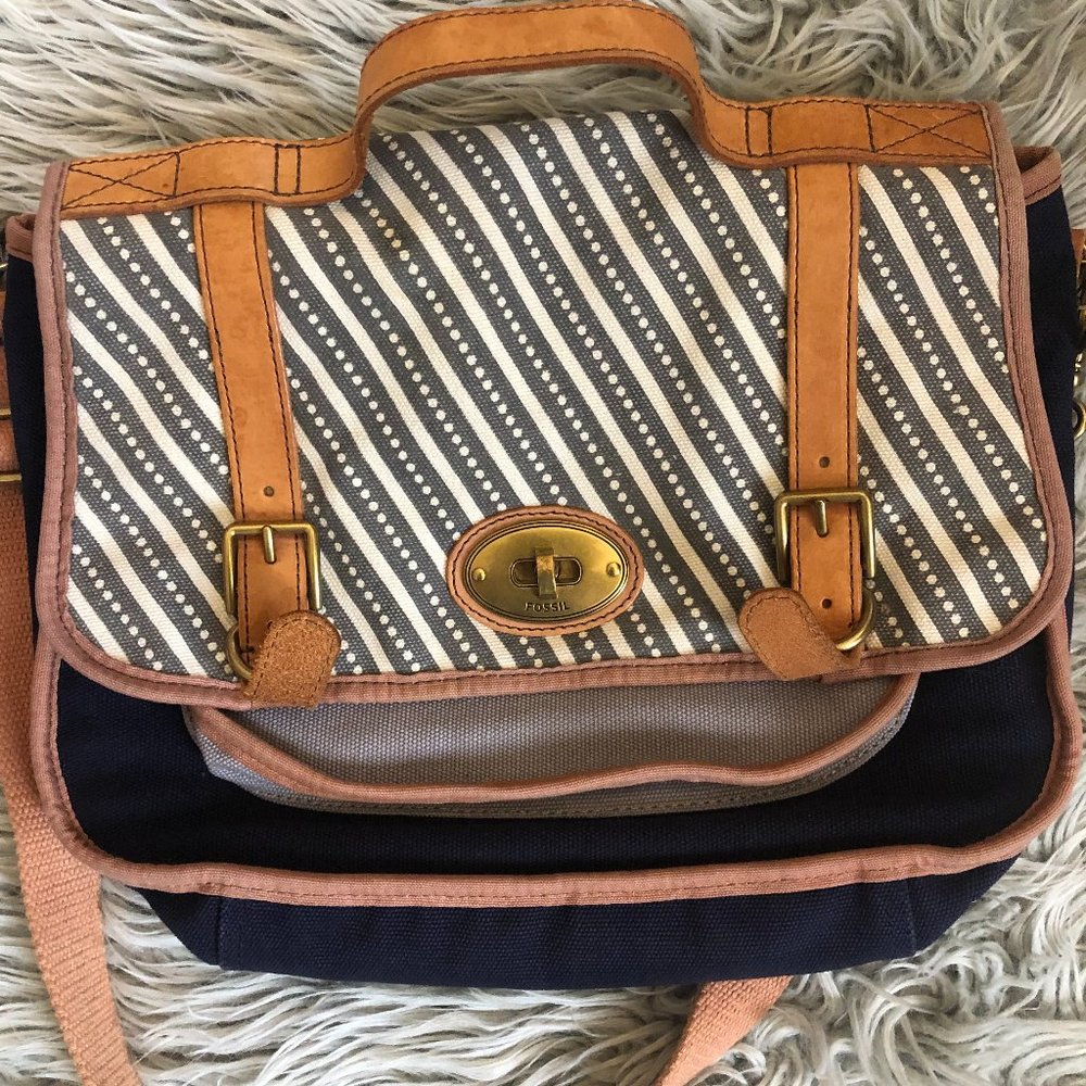FOSSIL canvas leather messenger portfolio brief